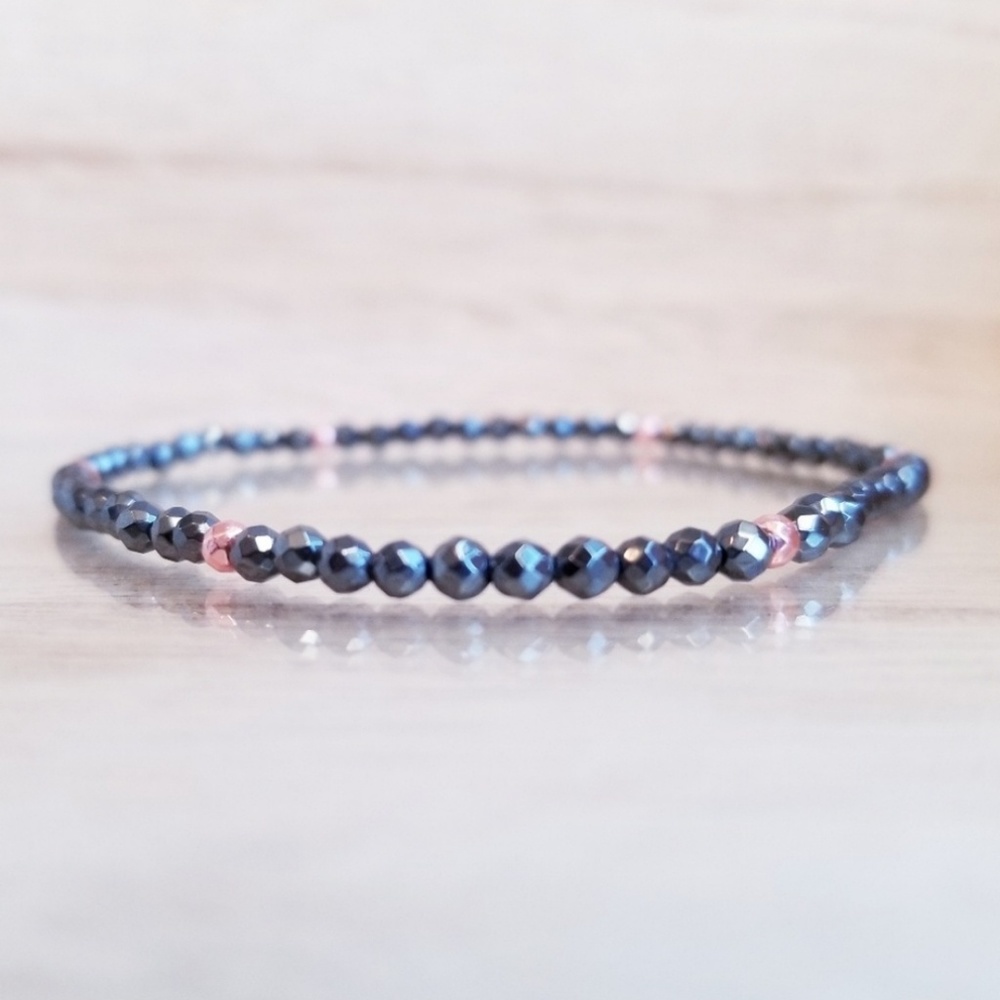 Rose Gold Hematite Faceted Bead Gemstone Bracelet - Picture 2 of 6